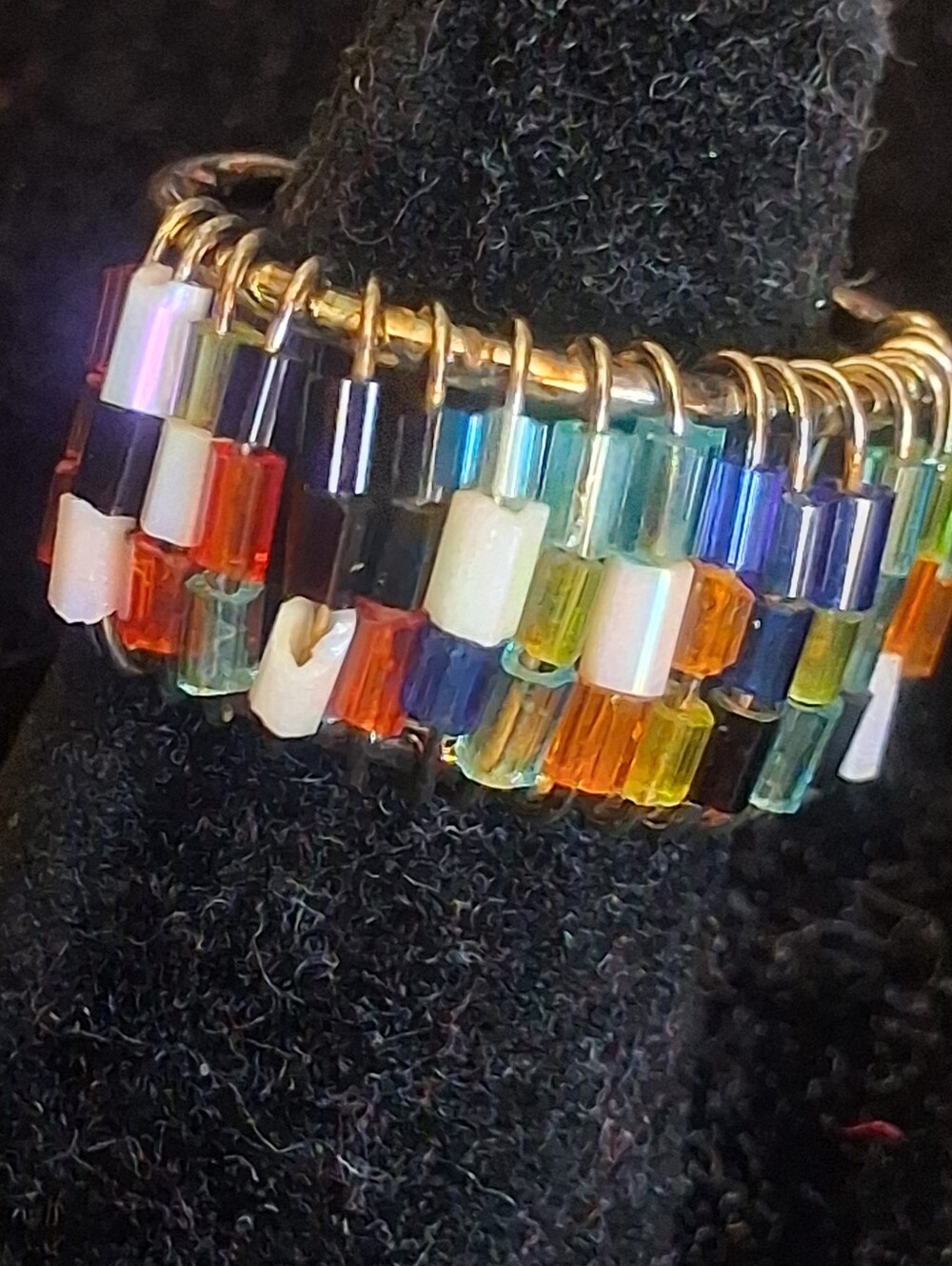 Silvertone Beaded "Paperclip" Style Ring Adjustable
